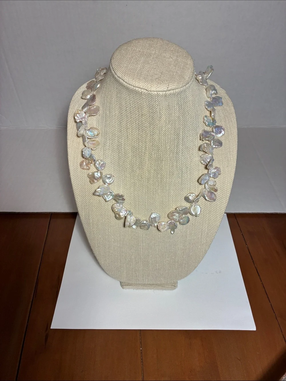 Keshi Pearl Necklace with Beaded magnetic Clasp - Iridescent White Pearls - Picture 1 of 7
